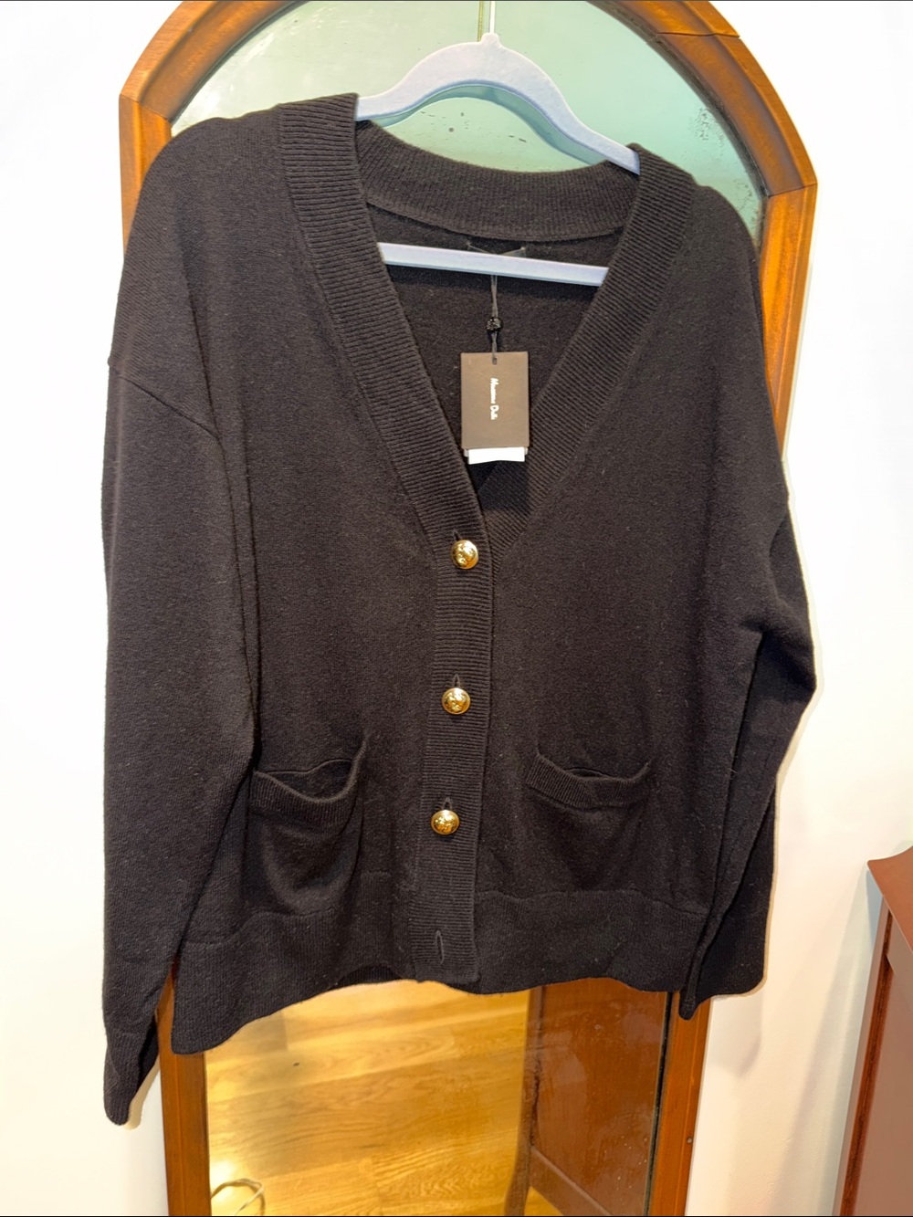 Massimo Dutti Black Wool Blend Cardigan with Gold Buttons